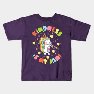 Kindness is My Jam with Cute Unicorn Playing a Trumpet Instrument Kids T-Shirt
